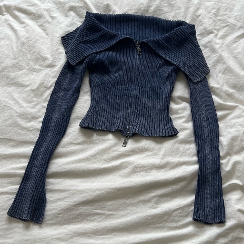 JADED LDN off the shoulder zip up sweater